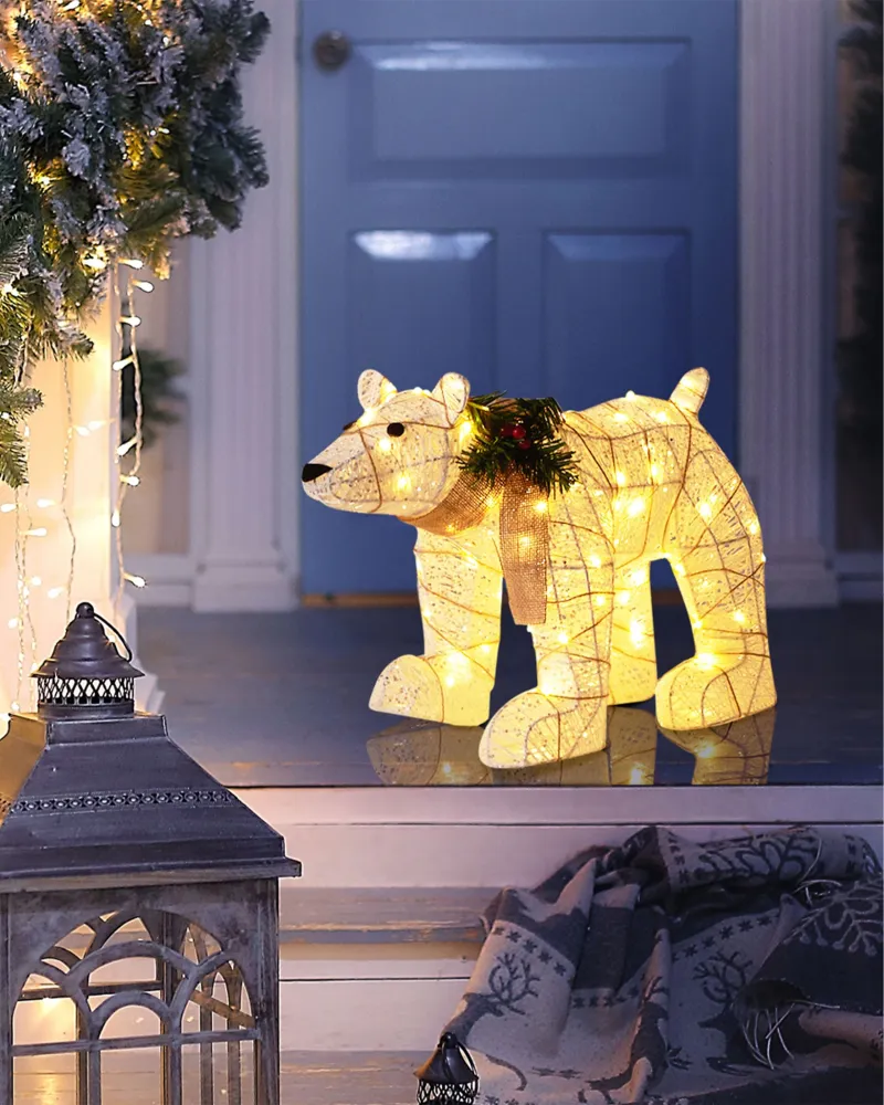Decoração de urso polar branco com LED 34 cm SIVULA
