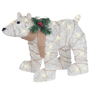 Decoração de urso polar branco com LED 34 cm SIVULA