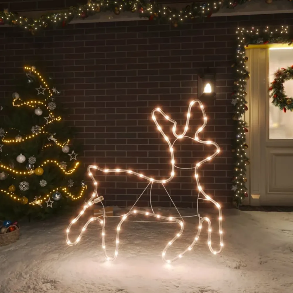 Figuras de rena de Natal + 72 LEDs 57x55x4,5 cm branco abrasador