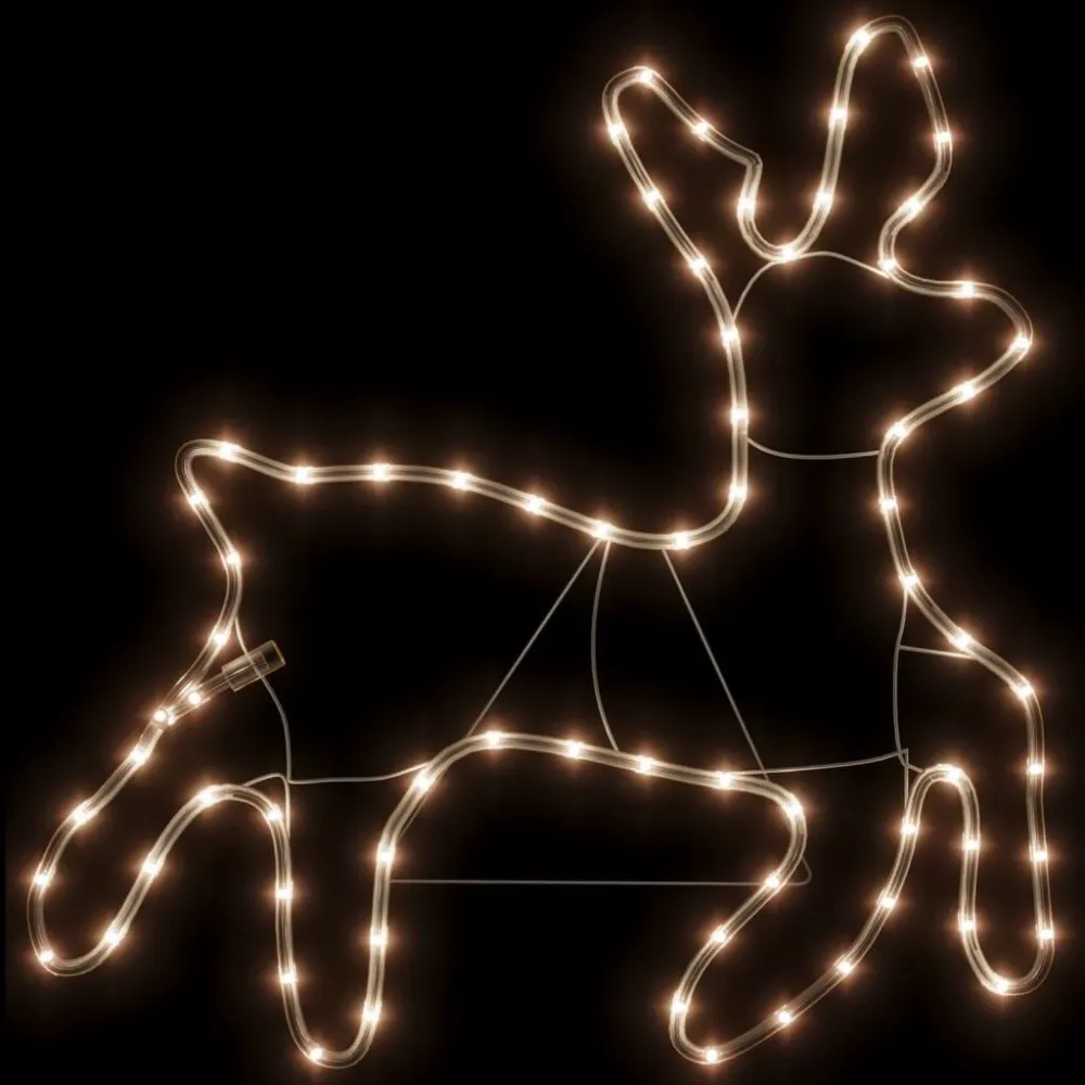 Figuras de rena de Natal + 72 LEDs 57x55x4,5 cm branco abrasador