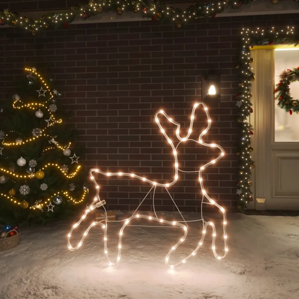 Figuras de rena de Natal + 72 LEDs 57x55x4,5 cm branco abrasador