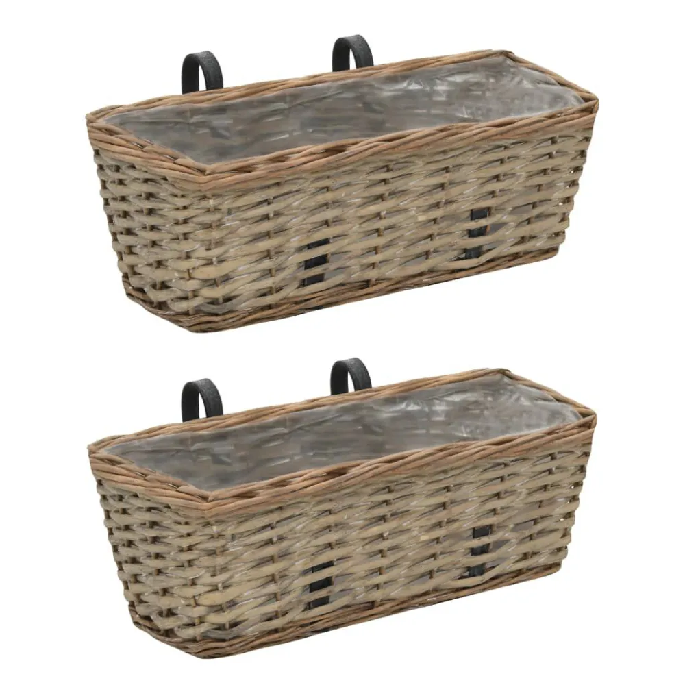 Floreira de varanda 2 pcs vime com revestimento PE 40 cm