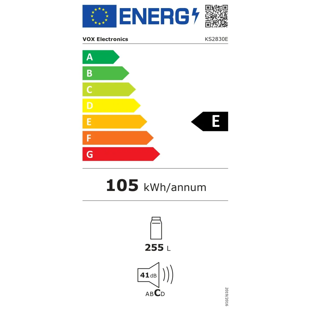 Frigorífico Sem Congelador Vox KS2830E | 255L, Classe E, LED