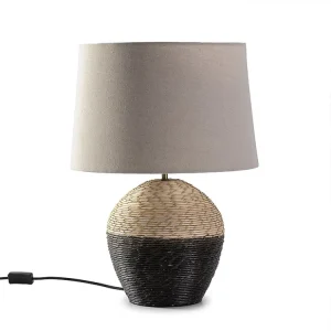 Lâmpada de mesa Oyuki de vime integral, diâmetro 40,5 cm