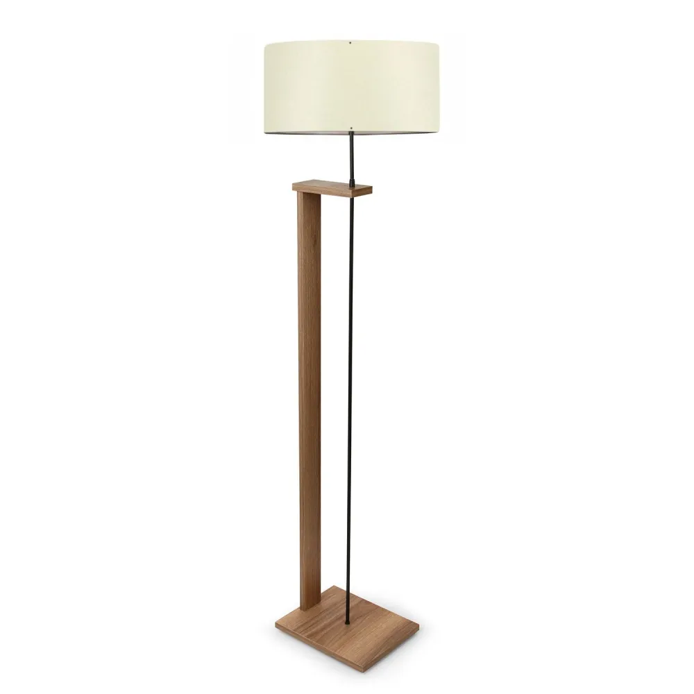 Luminária de Chão Soleta H110cm Madeira Puro e Tecido Branco Creme