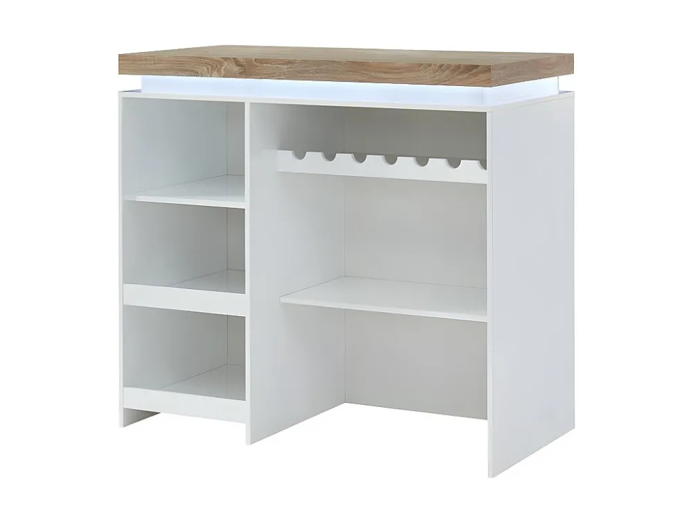 Móvel de bar luminoso - MDF lacado branco - LEDs - Branco e carvalho. HALO II