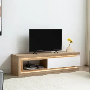 Móvel de TV, 1 gaveta e 1 nicho com LEDs em MDF espontâneo e lacado branco FLARANCIA