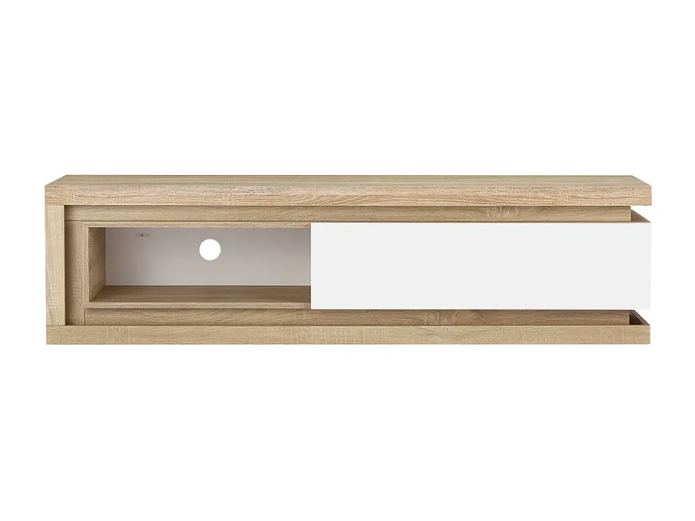 Móvel de TV, 1 gaveta e 1 nicho com LEDs em MDF espontâneo e lacado branco FLARANCIA