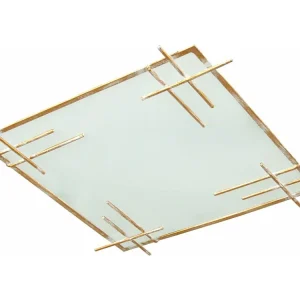 Plafonier TOSEL TOKYO vidro quadrado Dourado D35 x H7,5 cm