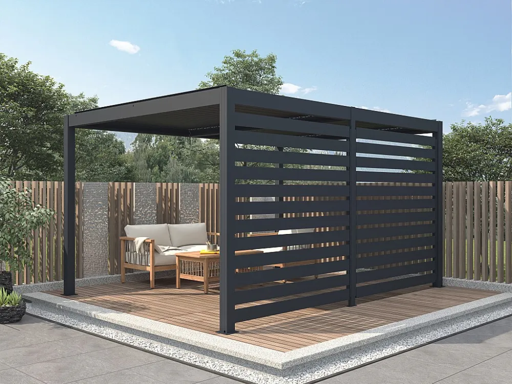Pérgola bioclimática autoportante em alumínio 12 m² antracite com claustra - AMADORA