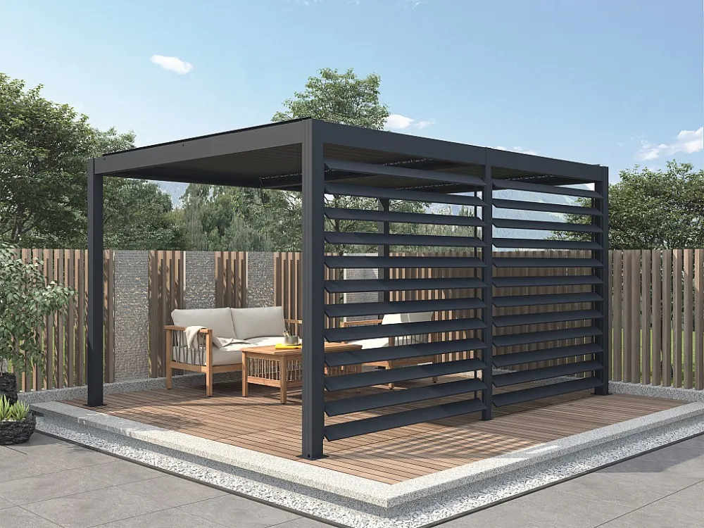 Pérgola bioclimática autoportante em alumínio 12 m² antracite com claustra - AMADORA