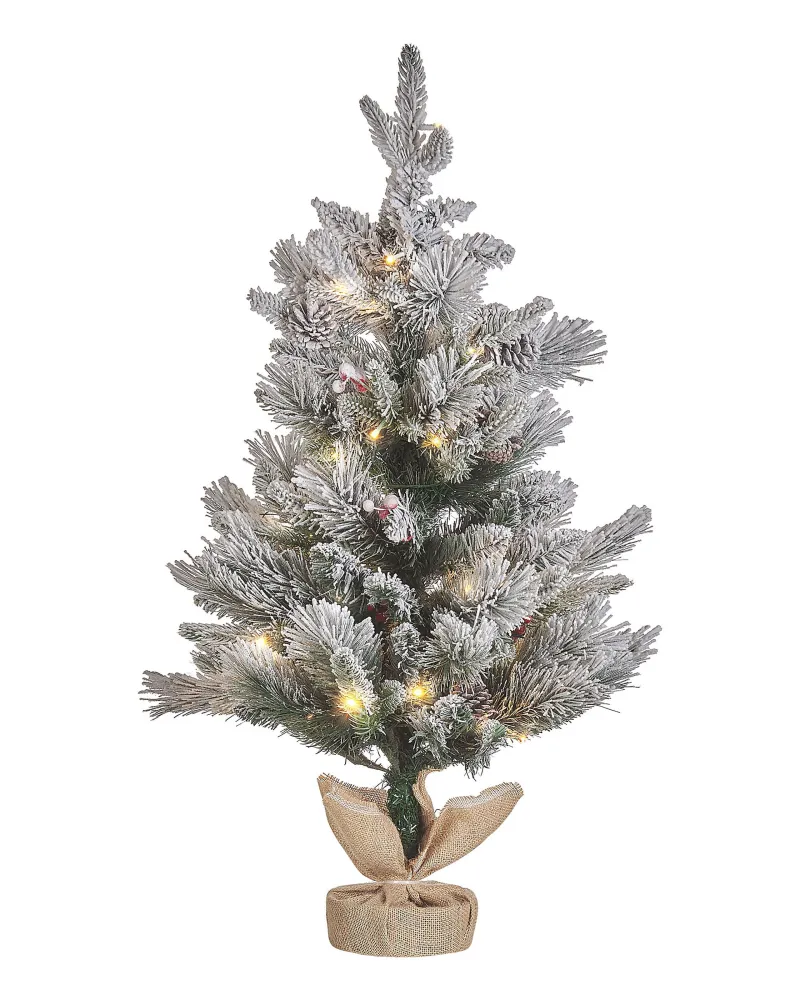Árvore de natal com iluminação em pano de juta 90 cm branca MALIGNE