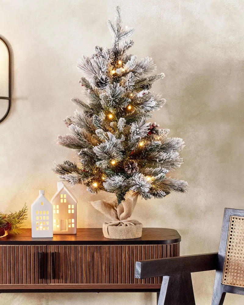 Árvore de natal com iluminação em pano de juta 90 cm branca MALIGNE