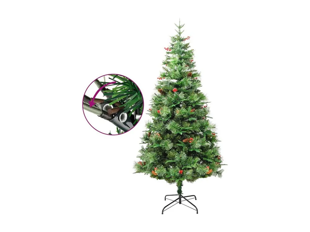 Árvore de Natal com luzes LED e pinhas 225 cm PVC e PE verde