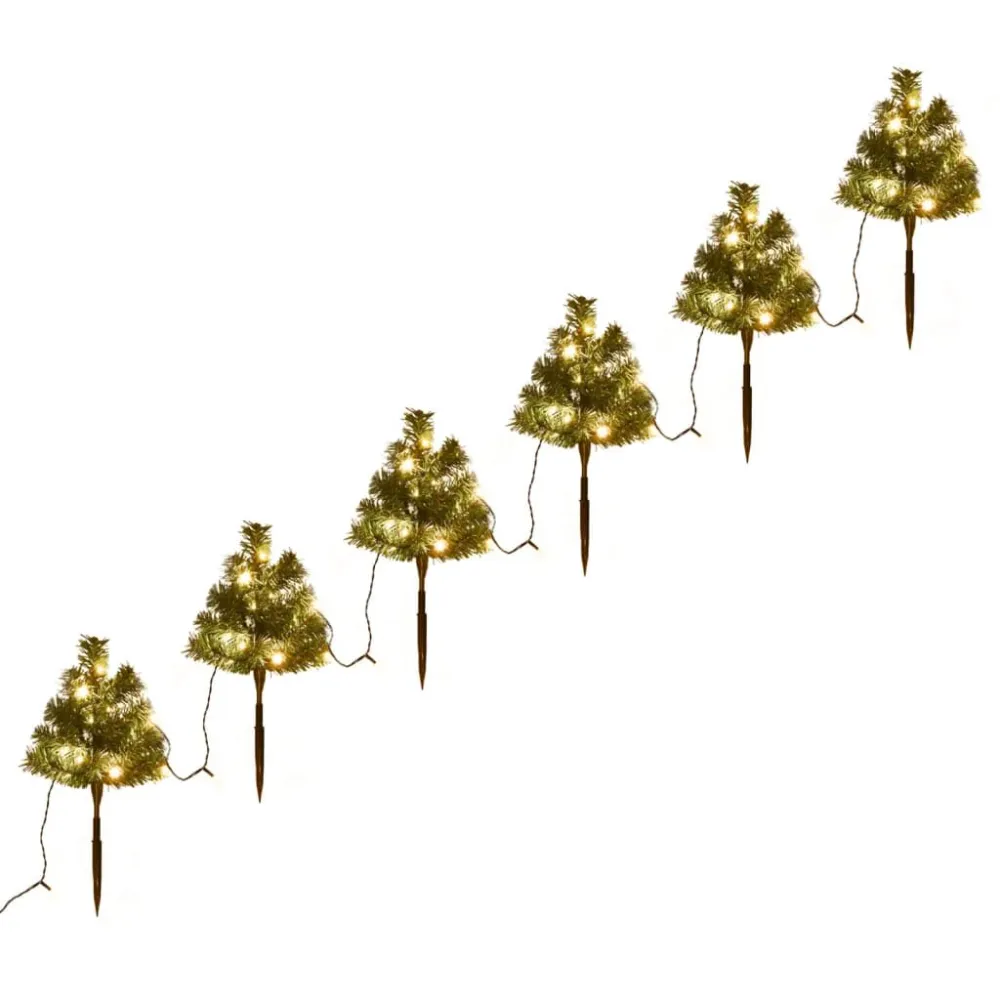 Árvores de Natal de caminho 6 pcs 45 cm PVC LEDs branco morno