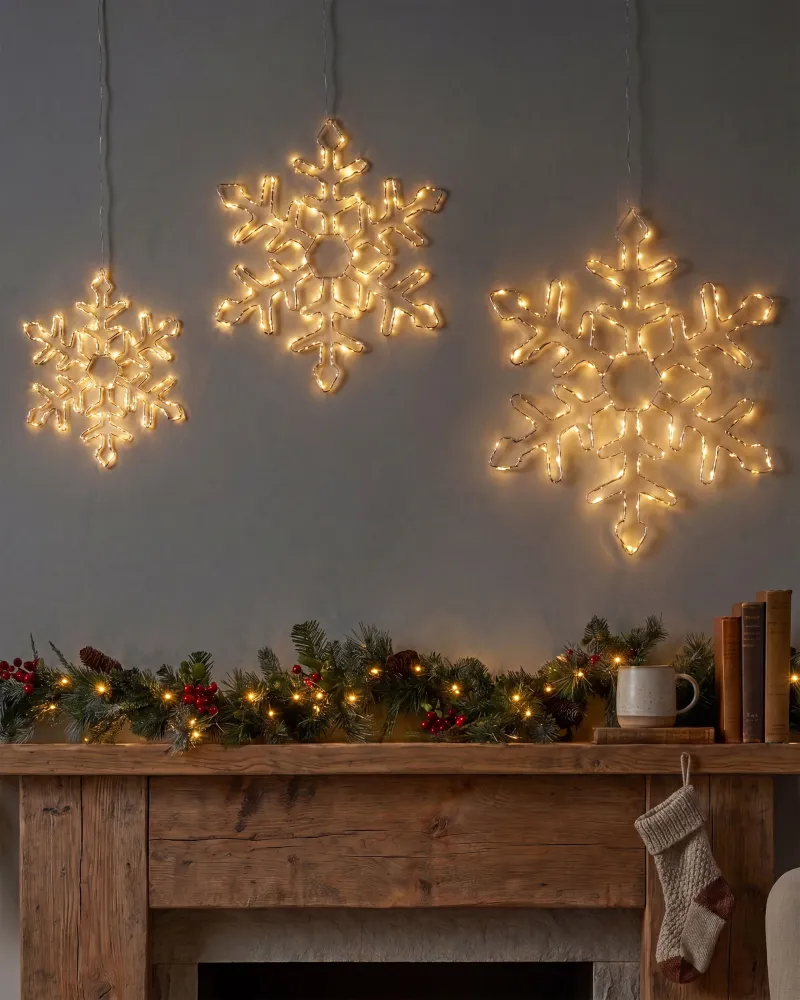 Set 3 Outdoor LED Hanging Decor Snowflakes 30/39/50 cm Argentino LOHELA