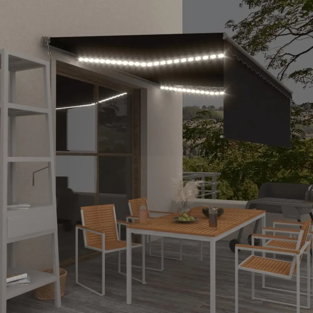 Toldo automático com estore/LED/sensor de vento 4x3 m antracite