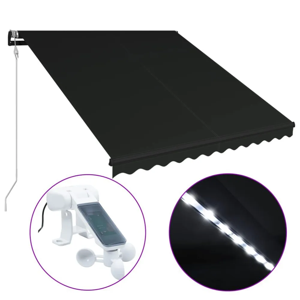 Toldo retrátil com sensor de vento e LED 300x250 cm antracite