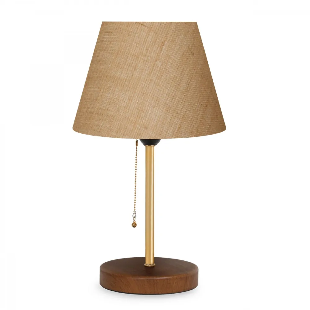 Luminária de mesa Virasta H38cm Madeira Marrom, Metálico Dourado e Tecido Bege