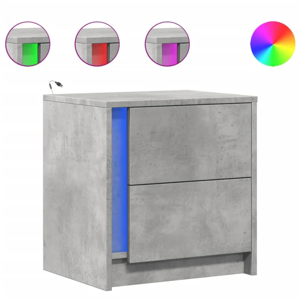 Mesa de cabeceira com luzes LED derivados madeira cinza cimento