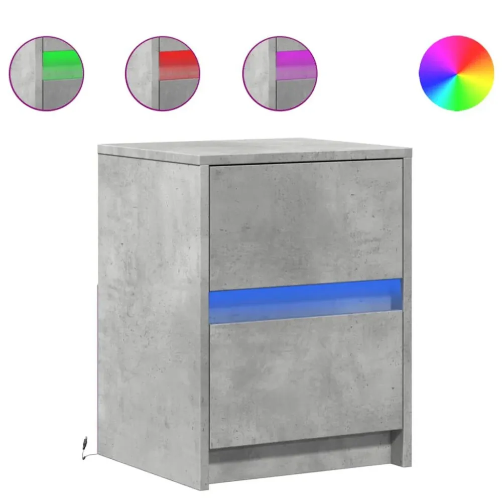 Mesa de cabeceira com luzes LED derivados madeira cinza cimento