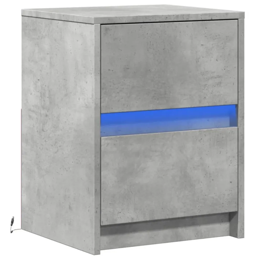 Mesa de cabeceira com luzes LED derivados madeira cinza cimento