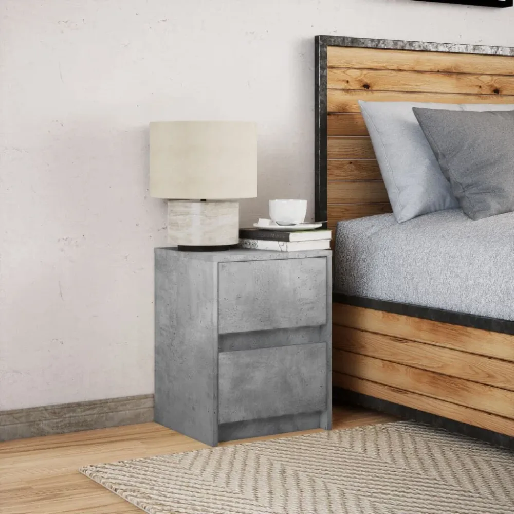 Mesa de cabeceira com luzes LED derivados madeira cinza cimento