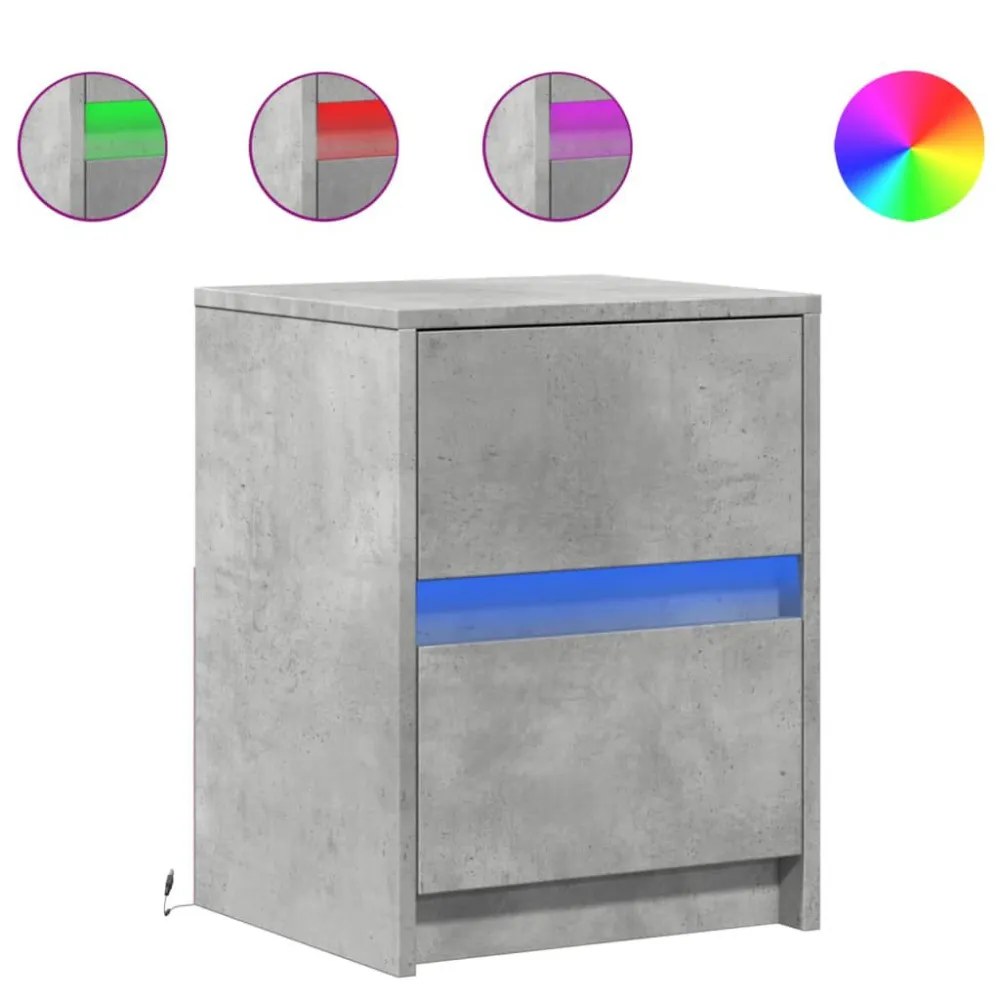 Mesa de cabeceira com luzes LED derivados madeira cinza cimento