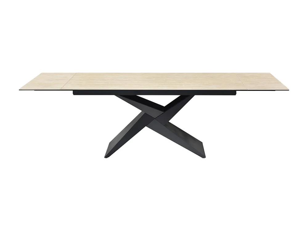 Mesa extensível 6 10 lugares cerâmica, vidro efeito travertino bege - LIONIZA