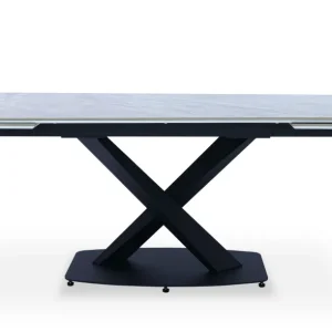 Mesa extensível moderna Valorane Cerâmica com efeito mármore cinza pés Pretos