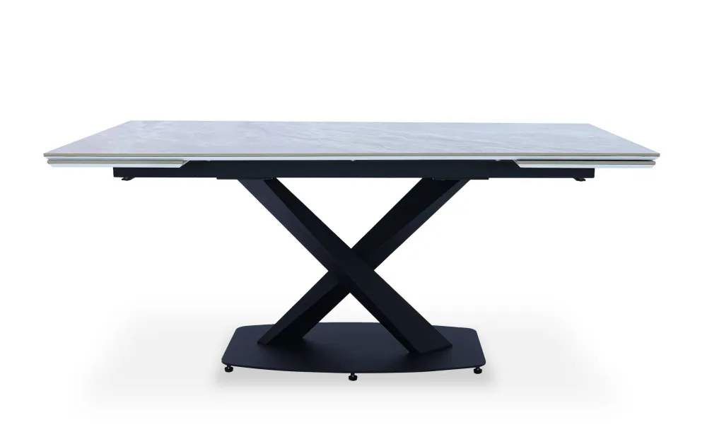 Mesa extensível moderna Valorane Cerâmica com efeito mármore cinza pés Pretos