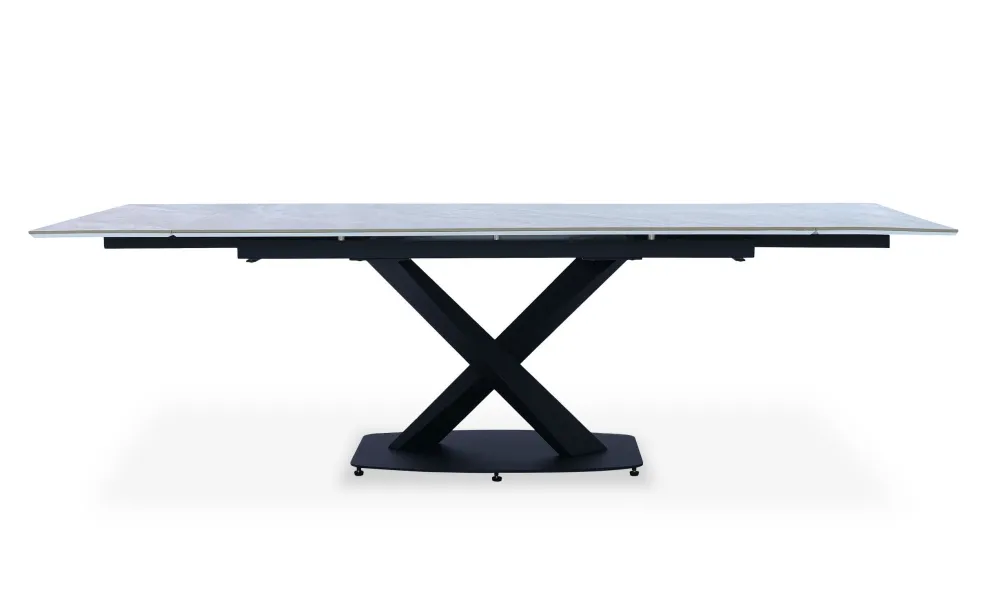 Mesa extensível moderna Valorane Cerâmica com efeito mármore cinza pés Pretos