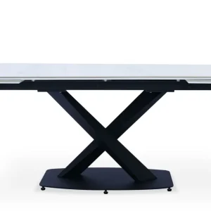 Mesa extensível moderna Valorane Cerâmica efeito mármore branco pés Pretos