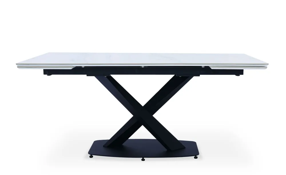 Mesa extensível moderna Valorane Cerâmica efeito mármore branco pés Pretos