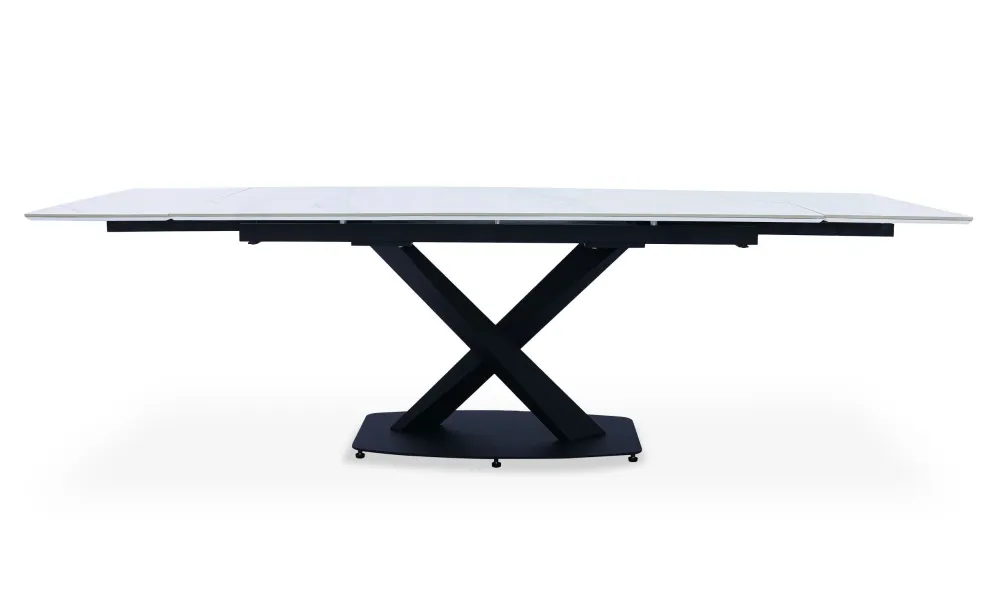 Mesa extensível moderna Valorane Cerâmica efeito mármore branco pés Pretos