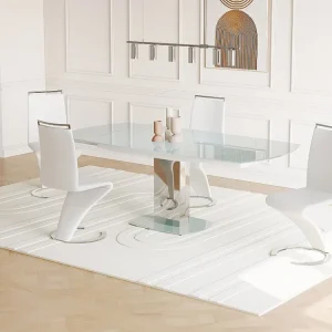 Mesa extensível TALICIA - Vidro temperado e metálico - Branco