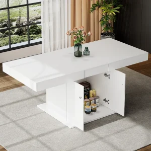 Mesa de jantar extensível para 4 6 talheres com 2 portas - C140/180xL80xA76cm - Aglomerado - Branco