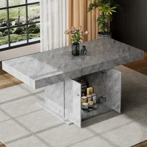 Mesa de jantar extensível para 4 6 talheres com 2 portas - C140/180xL80xA76cm - Aglomerado - Cinza