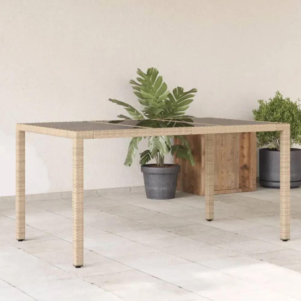 Mesa de jardim 150x90x75 cm vidro temperado e vime PE bege