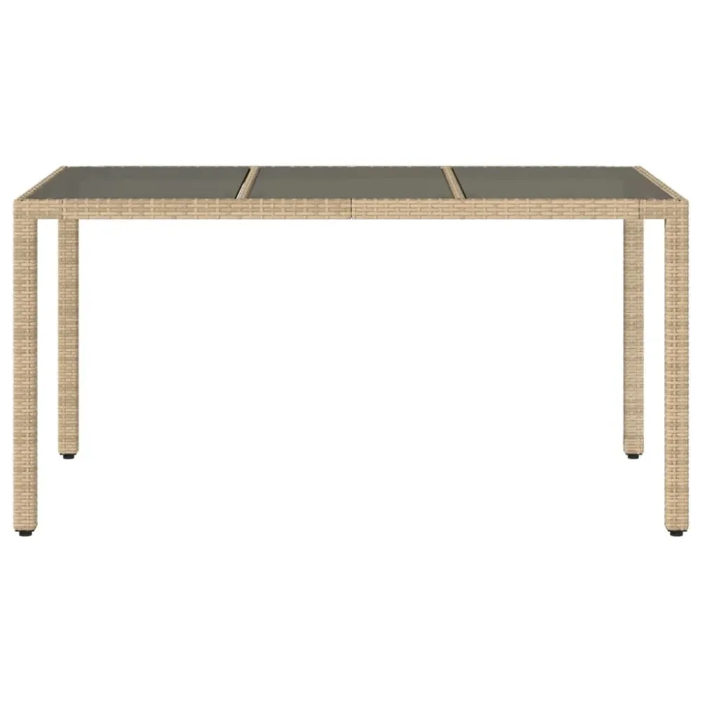 Mesa de jardim 150x90x75 cm vidro temperado e vime PE bege