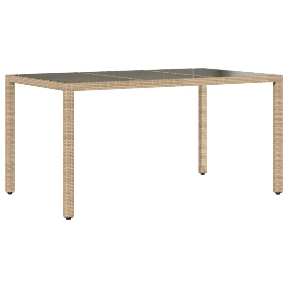 Mesa de jardim 150x90x75 cm vidro temperado e vime PE bege