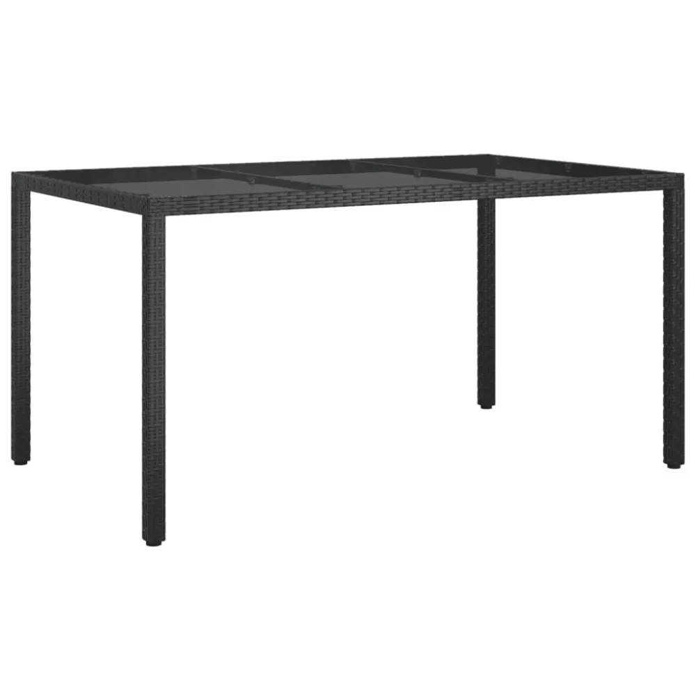 Mesa de jardim 150x90x75 cm vidro temperado e vime PE preto