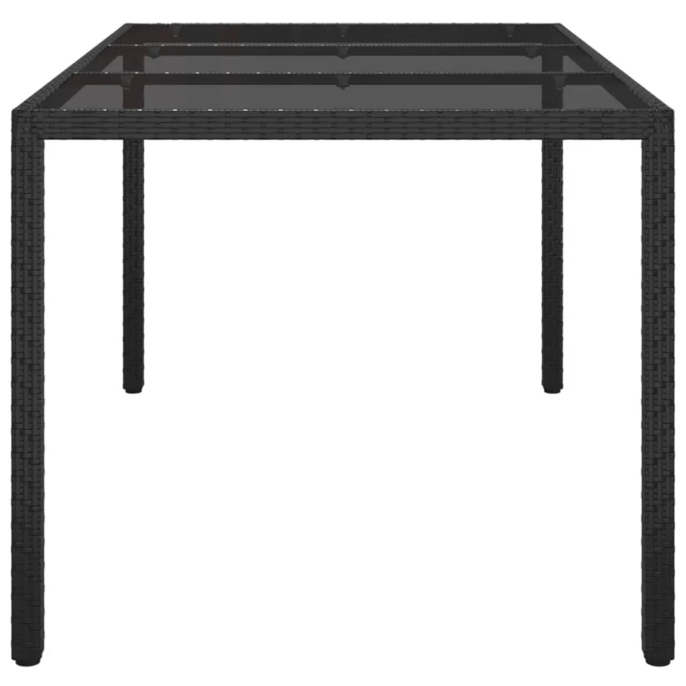 Mesa de jardim 150x90x75 cm vidro temperado e vime PE preto