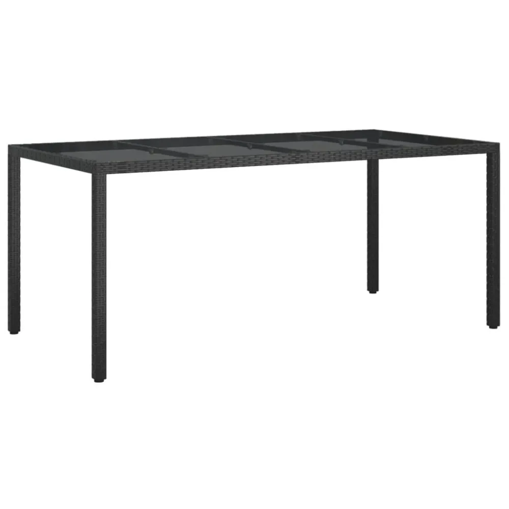 Mesa de jardim 190x90x75 cm vidro temperado e vime PE preto
