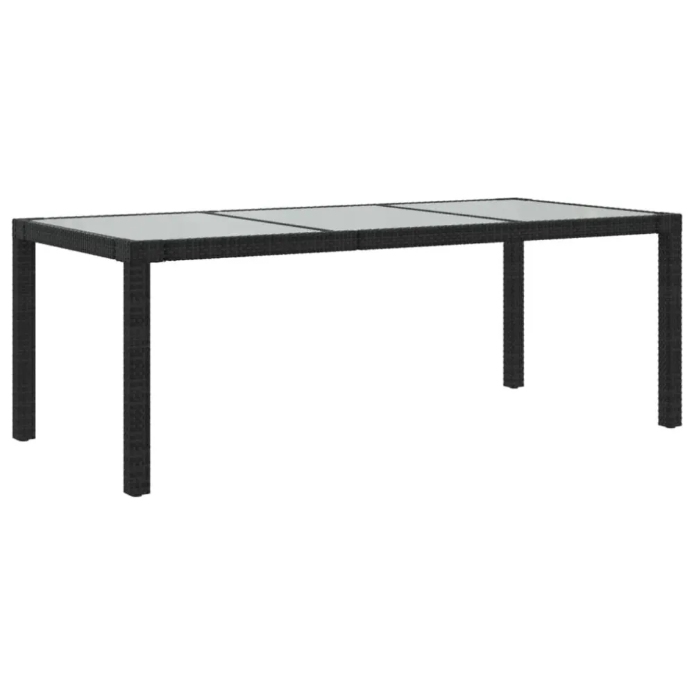 Mesa de jardim 190x90x75 cm vidro temperado e vime PE preto