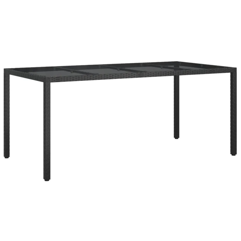 Mesa de jardim 190x90x75 cm vidro temperado e vime PE preto