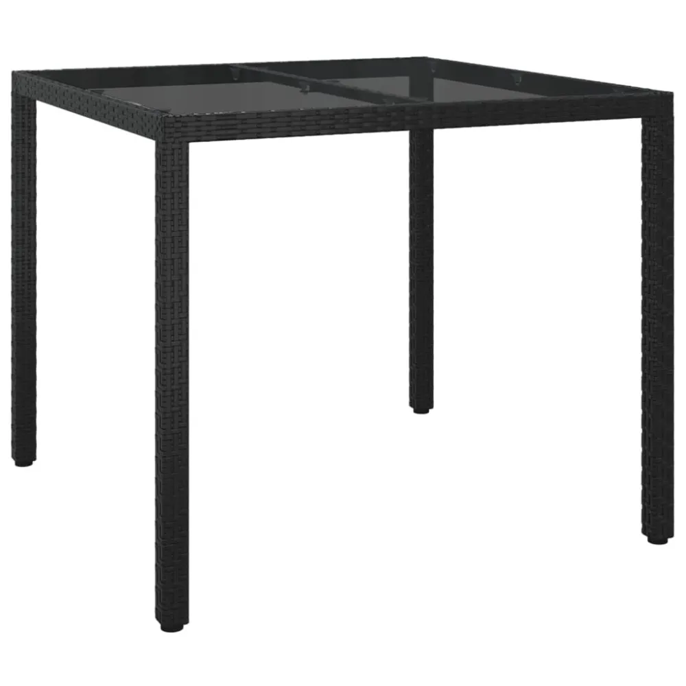 Mesa de jardim 90x90x75 cm vidro temperado e vime PE preto