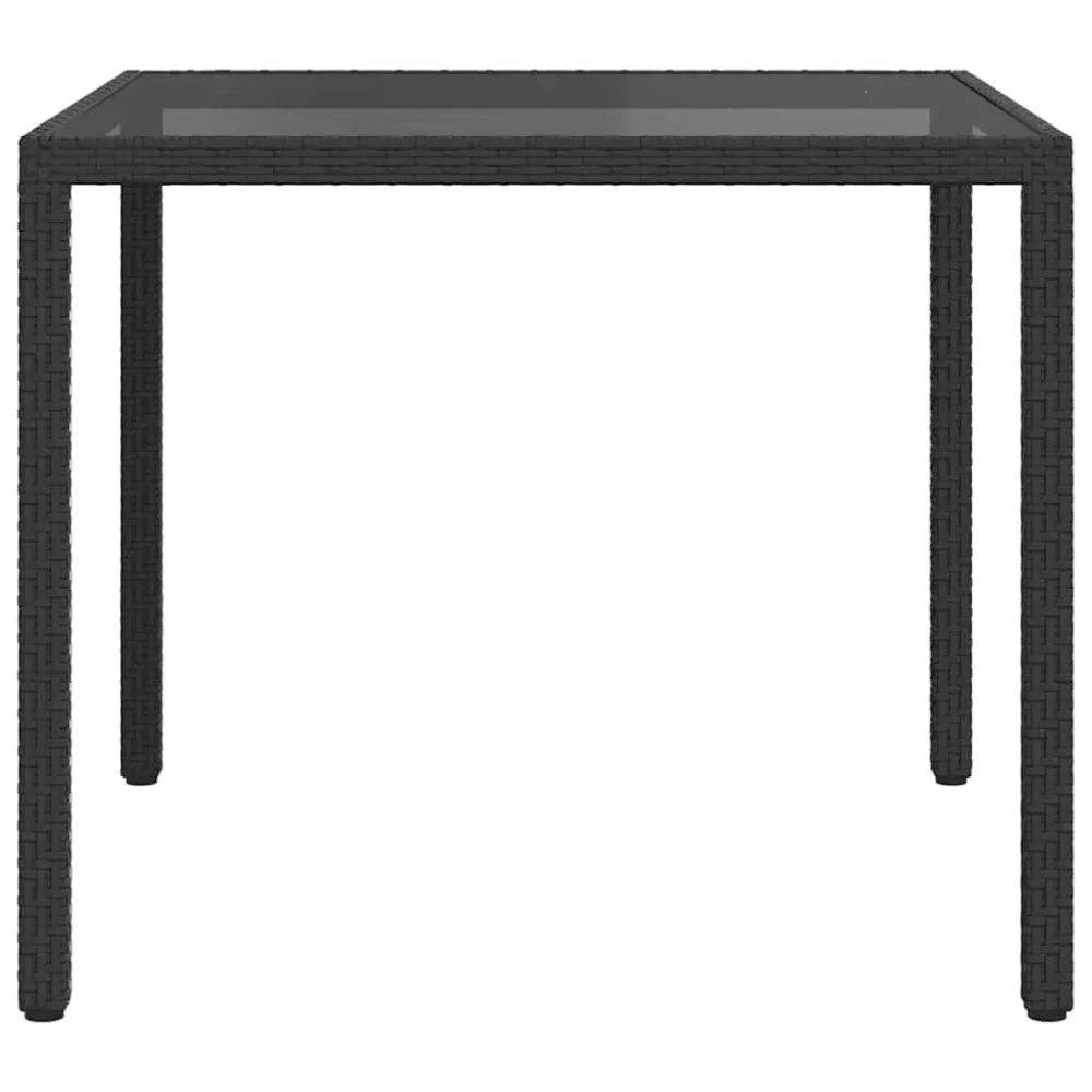 Mesa de jardim 90x90x75 cm vidro temperado e vime PE preto