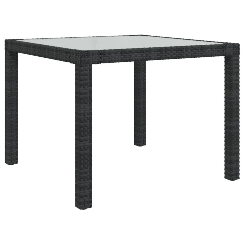 Mesa de jardim 90x90x75 cm vidro temperado e vime PE preto