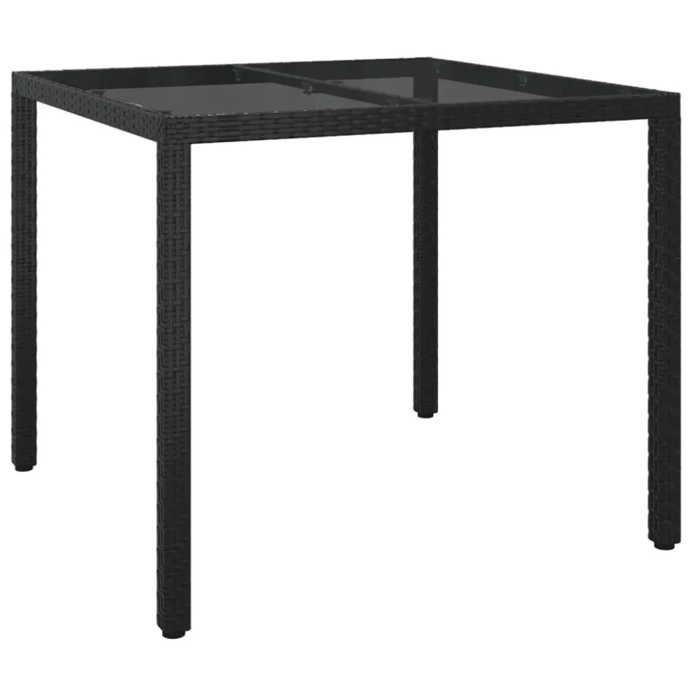 Mesa de jardim 90x90x75 cm vidro temperado e vime PE preto
